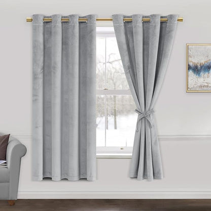 JIUZHEN Silver Grey Velvet Curtains 63 inch by JIUZHEN