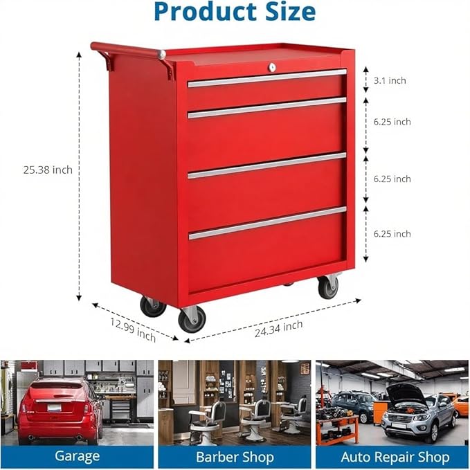 IDEALHOUSE Rolling Tool Chest, 4 Drawers Tool Storage Cabinet, Toolbox - Image 3
