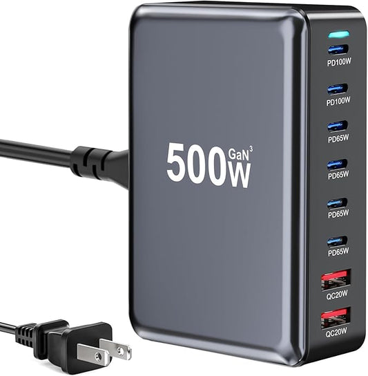 500W USB C Fast Charger Block, 8 Port USB Charging Station, GaN Ⅲ Pro Double by LMSEP