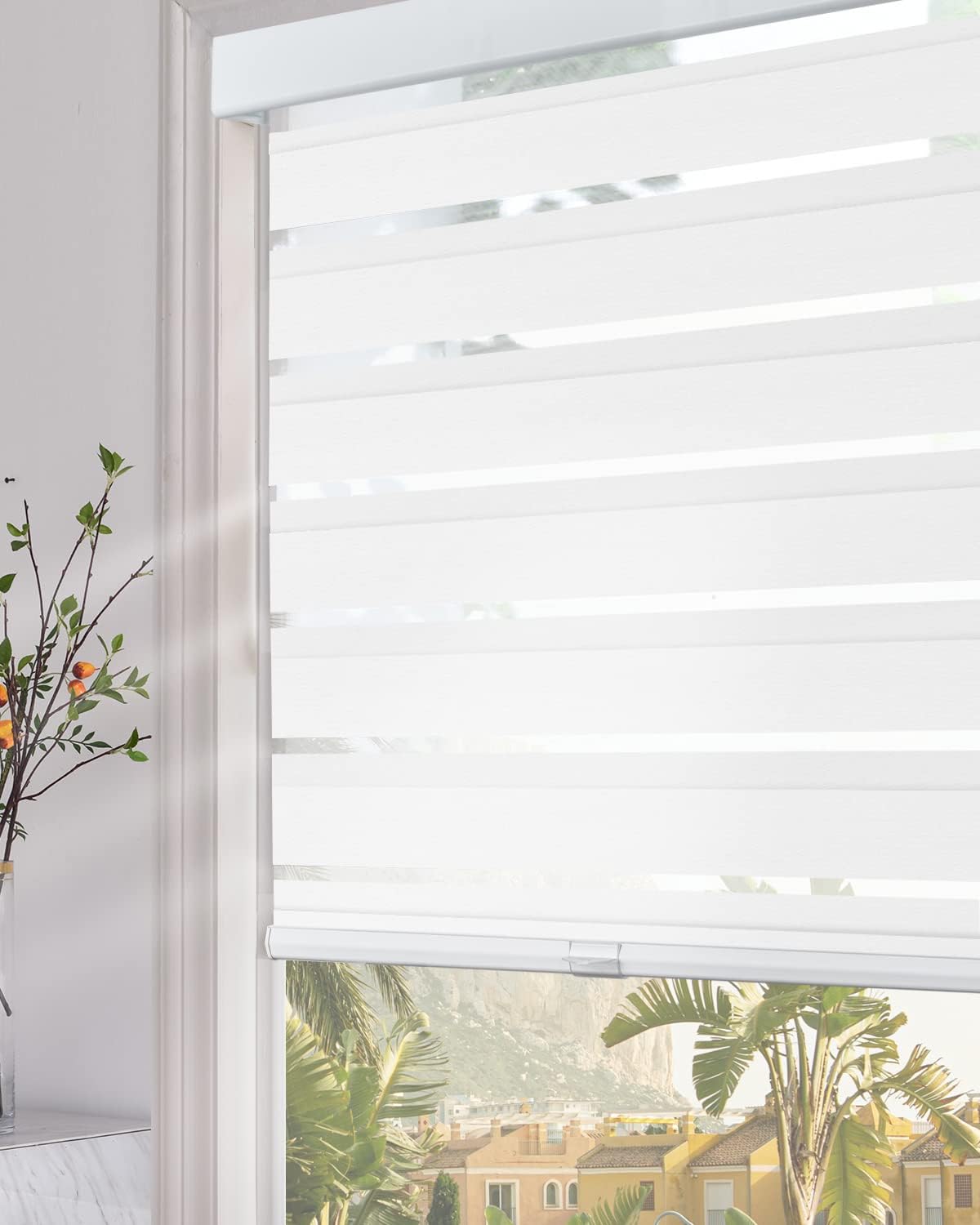 Persilux Cordless Zebra Blinds for Windows (27" W x 72" H, White) with Upgraded Cassette Light Filtering Dual Layersfor Day and Night Sheer Roller Shades Thermal Insulated Blinds for Office