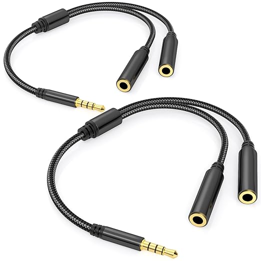 3.5mm TRRS Splitter for 2 Headphones 1FT 2-Pack, Dual Support Audio & Mic by IIISOGNO