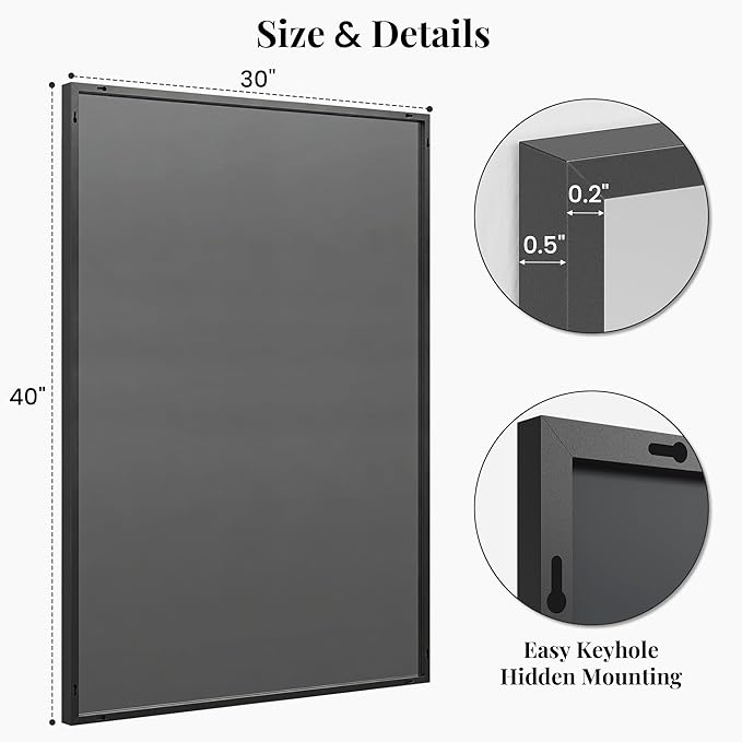 40"x30" Black Bathroom Mirror for Wall, Metal Framed Vanity Mirror Over Sink - Image 6