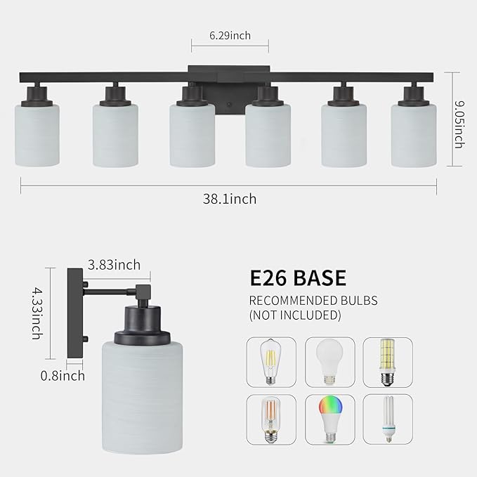 DIKAIDA 6-Light Black Vanity Lights, Matte Bathroom Lighting Fixtures - Image 3