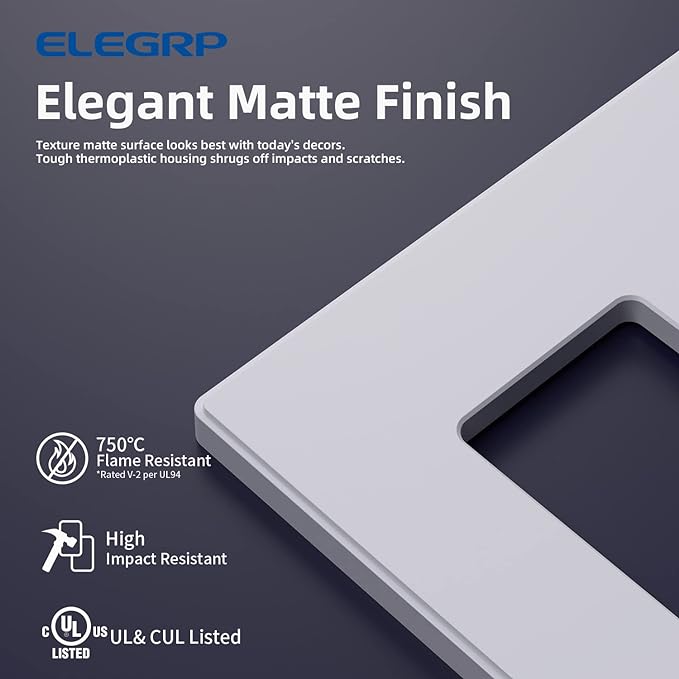 ELEGRP 2-Gang Screwless Decorative Wall Plates, Mid-Size 4.88" height x 4.94" - Image 2