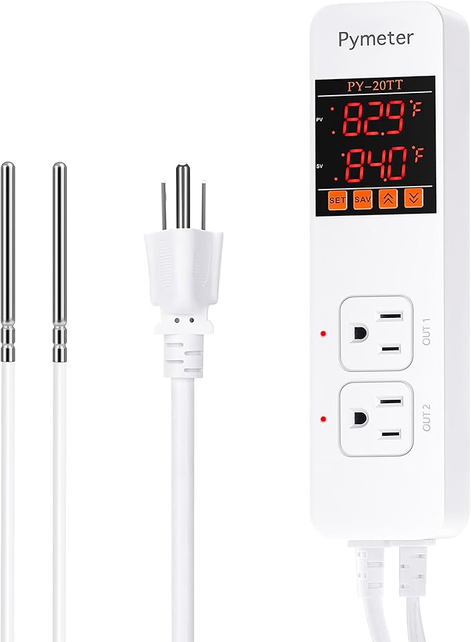 Digital Temperature Controller Dual Probe Reptile Thermostat Controlled Outlet by Pymeter