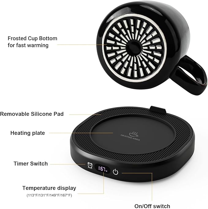 Coffee Mug Warmer & Simple Pure Black Mug Set, Electric Cup Warmer - Image 7