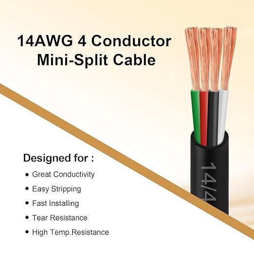 MOOKEERF 14/4 AWG Mini-Split Cable - 50FT 14 AWG 4 Conductor Control Cable 300V - Image 4