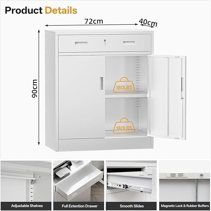 Metal Storage Cabinets with Drawer, Small White Steel File Cabinet - Image 3