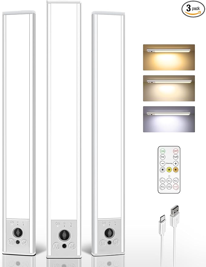 EZVALO 3 Pack Under Cabinet Lighting, 4000mAh Rechargeable Motion Sensor Light by EZVALO
