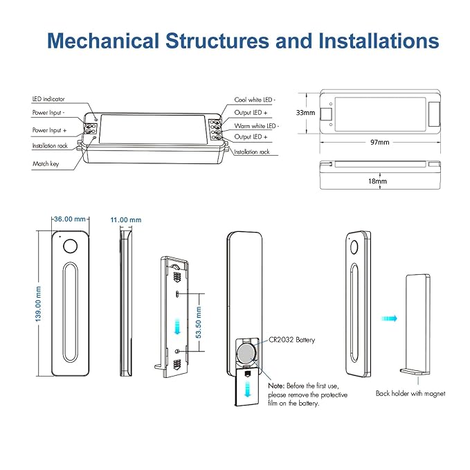 RF Wireless Remote CCT LED Strip Controller Magnetic Wall-Mounted Touch Slide - Image 6