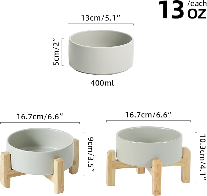 Ceramic Raised Dog and Cat Bowl Set, 2 Heights Elevated Stand, Food and Water - Image 2