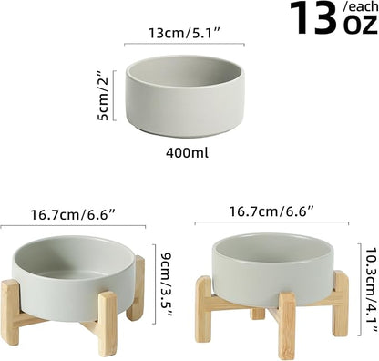 Ceramic Raised Dog and Cat Bowl Set, 2 Heights Elevated Stand, Food and Water - Image 2
