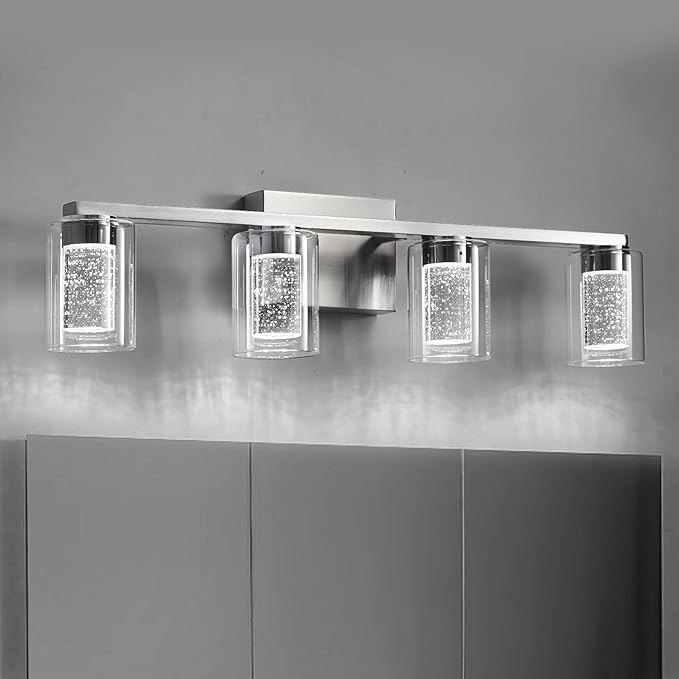 SADENICEL 4-Light Bathroom Light Fixtures, Brushed Nickel, Dimmable LED by SADENICEL