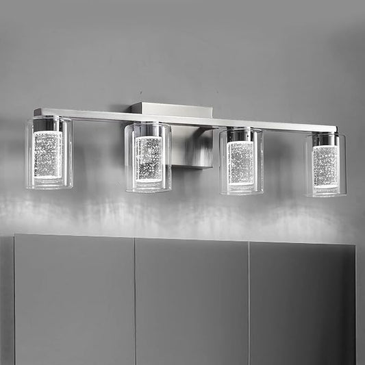 SADENICEL 4-Light Bathroom Light Fixtures, Brushed Nickel, Dimmable LED by SADENICEL