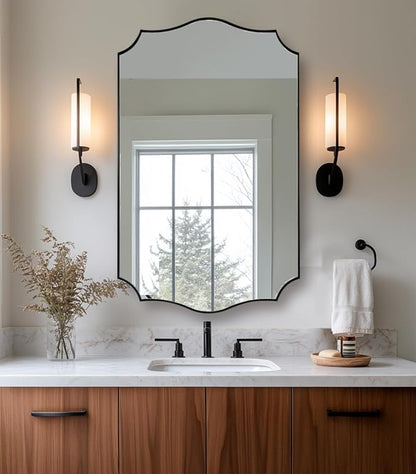 ANDY STAR Rectangle Mirror 24x40 Inch, Matte Black Scalloped Bathroom Mirror - Image 3