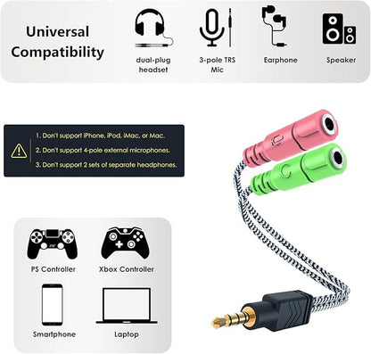 MillSO Headphone Mic Splitter, 3.5mm Headset Adapter 2 TRS Female to TRRS Male - Image 4