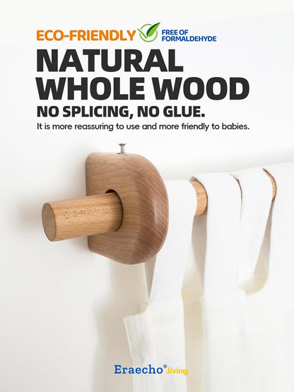 Eraecho,Semi-circle,Solid Wood Black Walnut Curtain Rod Bracket, 1.25 Inch Aperture for Roman Pole, Formaldehyde-Free Natural Finish, Quick Installation Removal, for Living Room Bedroom (Black Walnut)