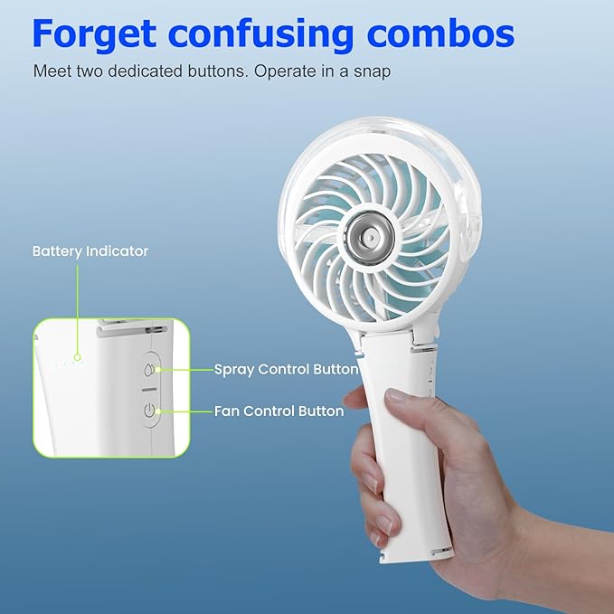 HandFan Upgraded Portable Misting Fan, Two Button Easy Operation, Handheld - Image 3