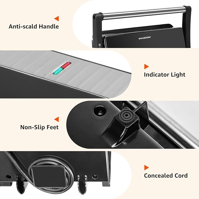 Panini Press Grill, Aigostar 1000W Sandwich Maker - Image 7