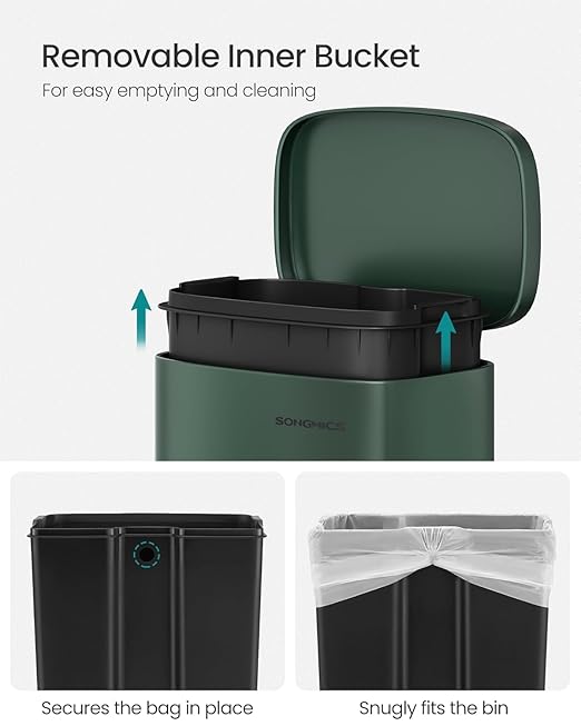 SONGMICS Trash Can with Lid, 8 Gallon Garbage Can, Stainless Steel Small Waste - Image 5