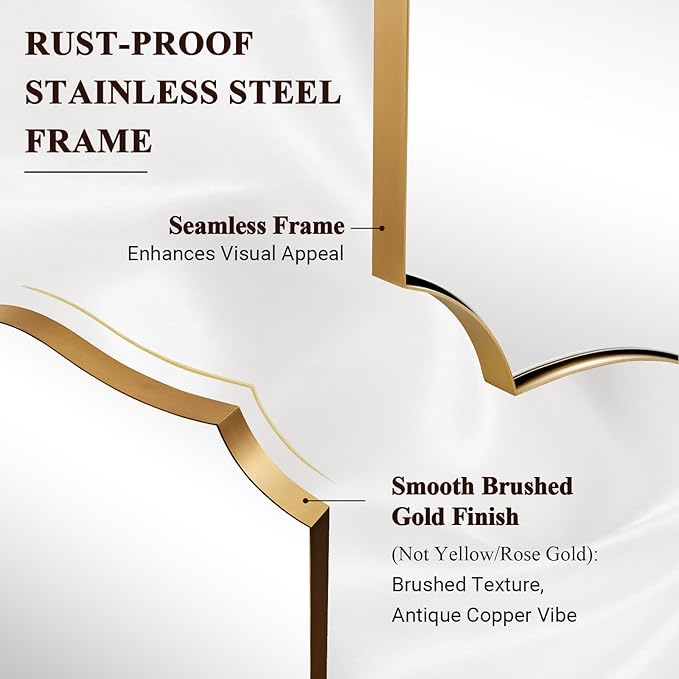 ANDY STAR 24x40 Inch Gold Mirror, Brushed Gold Bathroom Mirror, Antique Brass - Image 4