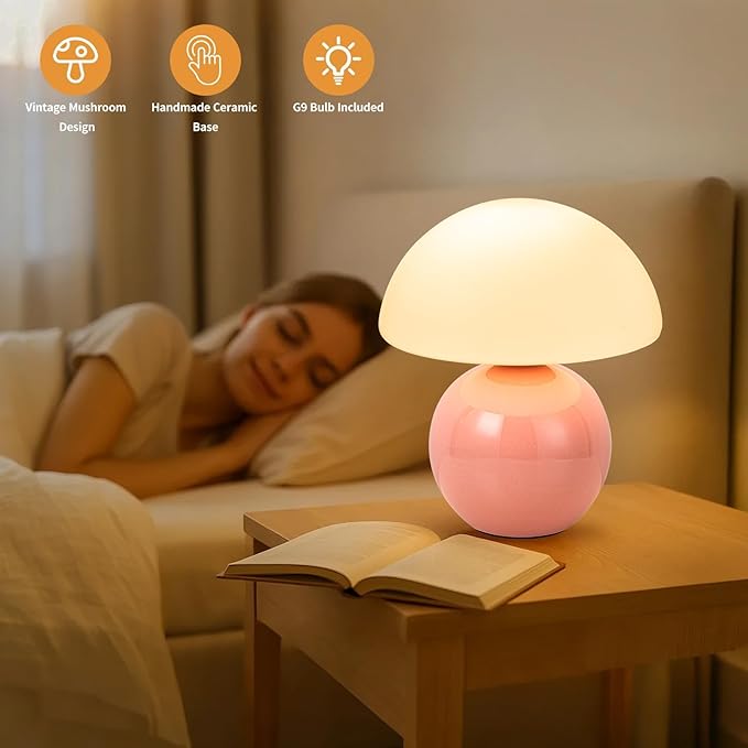 Mushroom Table Lamp, Ceramic Base - Image 2