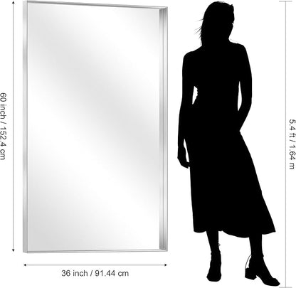CIRCUMI Silver Bathroom Mirror, Brushed Finish, Tempered Glass, Large Mirror - Image 8