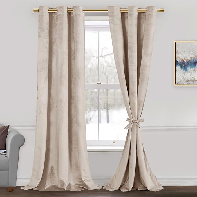 JIUZHEN Beige Velvet Curtains 120 inches by JIUZHEN