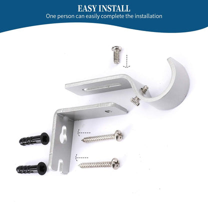 Heavy Duty Adjustable Curtain Rod Brackets Rod Holders for 1 Inch Rod, Silver Color, (Set of 2)