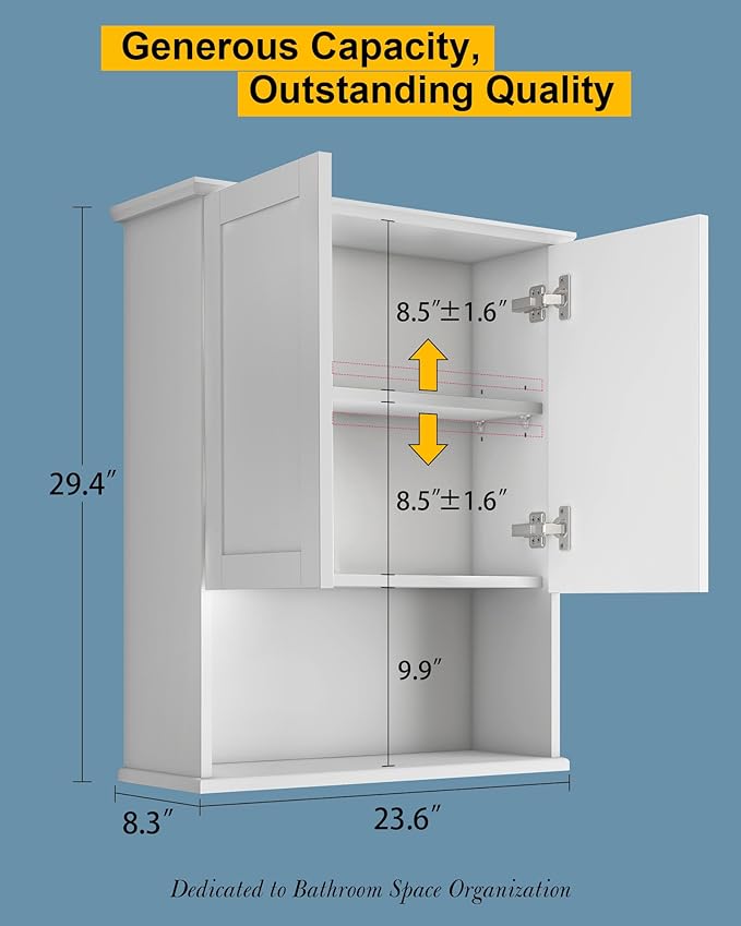 Bathroom Cabinet Wall Mount Buffering Hinge, Large Space Wooden Medicine Cabinet - Image 2
