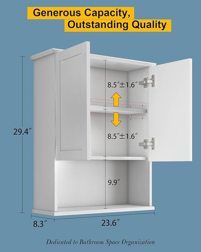 Bathroom Cabinet Wall Mount Buffering Hinge, Large Space Wooden Medicine Cabinet - Image 2