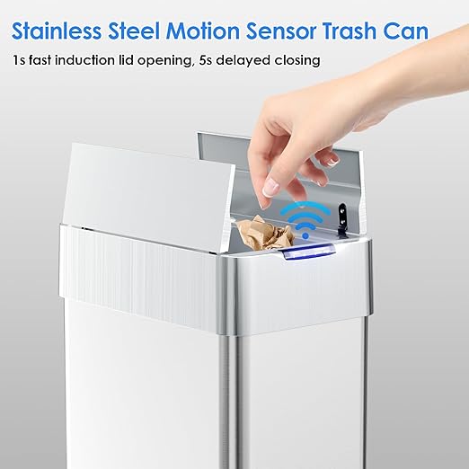 TLSUNNY 16 Gallon Automatic Trash Can, Stainless Steel Motion Sensor Garbage bin - Image 3
