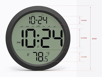 Digital Wall Clock with Date, Indoor Temperature, Battery-Operated Digital Clock - Image 3