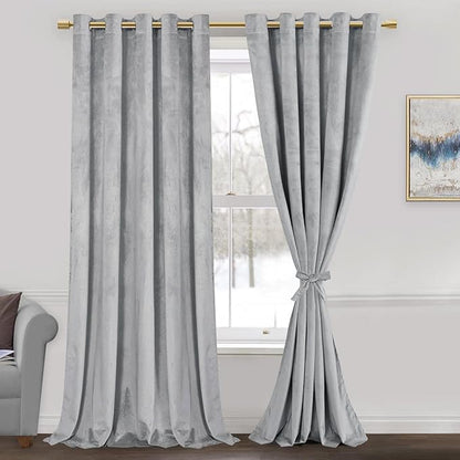 JIUZHEN Soft Silver Grey Velvet Curtains 84 inch Long, Room Darkening Smooth by JIUZHEN