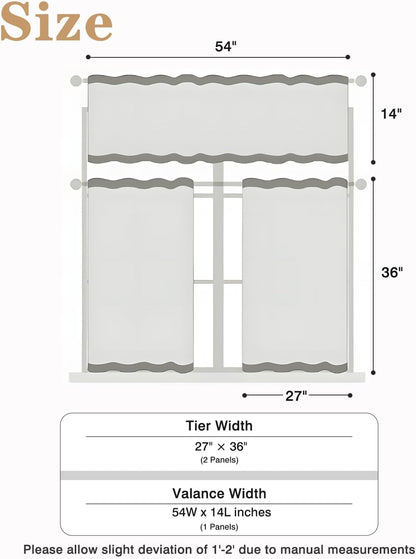 Easy Home 3 Piece Solid Color Blackout Window Curtain Set with Tiers and Valance Rod Pocket Thermal Privacy Curtain Tiers for Kitchen, Living Room, Bathroom Shades, W27 x L36 Inch, (White)