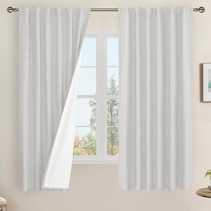LAMIT Light Grey 100% Blackout Linen Curtains, 63 Inches Linen Textured Thermal by LAMIT