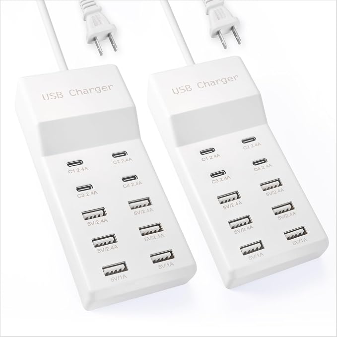 USB Charging Station with 6 USB-A & 4 USB-C Ports, 50W 10A USB Charging Block by SIWMER