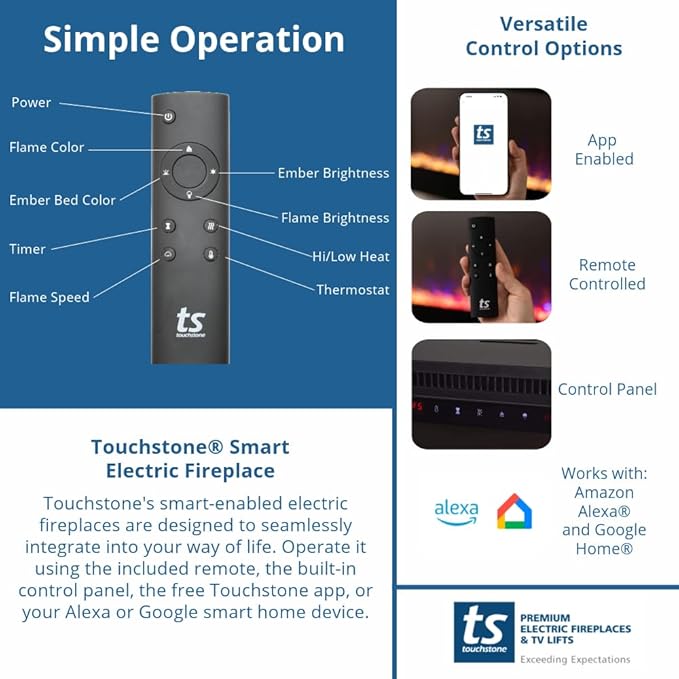 Touchstone Smart Electric Fireplace-The Sideline 36" Wide-in Wall Recessed - Image 4