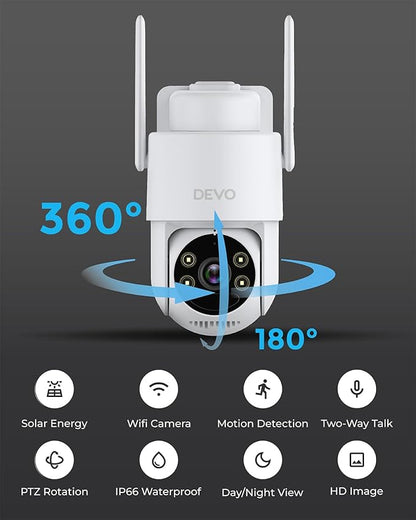 Devo Solar Security Camera Wireless Outdoor, 2.3K HD 360° PTZ Color Night Vision - Image 4