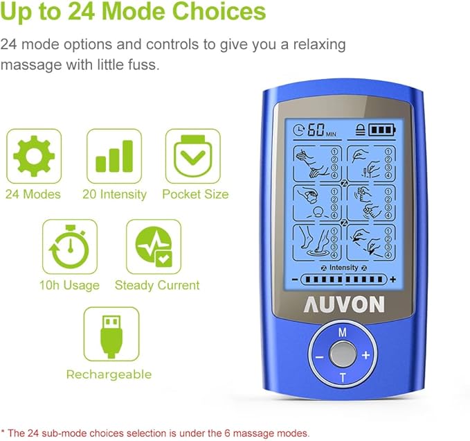 AUVON Rechargeable TENS Unit Muscle Stimulator, 24 Modes 4th Gen TENS Machine - Image 3