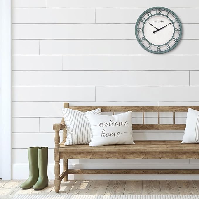 Presentime & Co 10" Farmhouse Series Wall Clock, Shiplap Style, Silent No - Image 4
