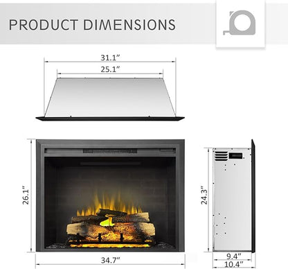 LegendFlame Carl 35" W Electric Fireplace Insert, Fireplace Heater 750/1500W - Image 3
