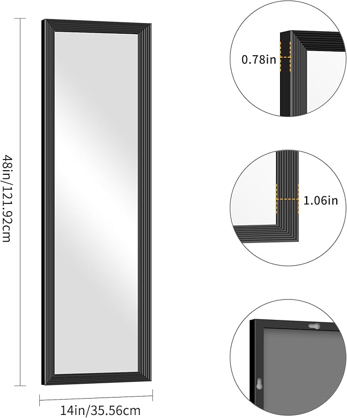 Black Bathroom Mirror 14 x 48 Inch Rectangle Wave Beveled - Image 5