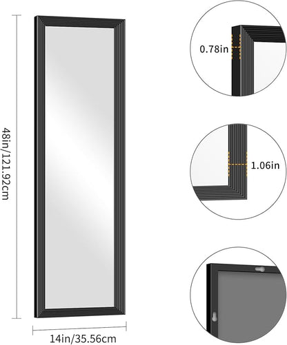 Black Bathroom Mirror 14 x 48 Inch Rectangle Wave Beveled - Image 5