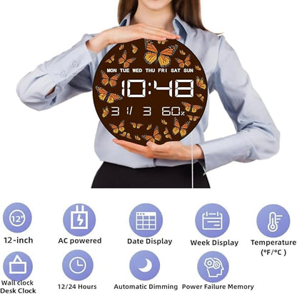 Timethink 12 Inch Butterfly Digital Wall Clock Large Display, Monarch - Image 9