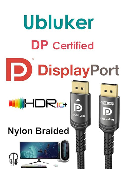 Ubluker 10K 8K DisplayPort 2.1 Cable 54Gbps 5 FT, Certified DP to DP Cord 4K - Image 2