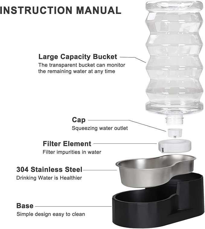 RIZZARI Dog Water Bowl Dispenser : 8L Gravity Large Black Stainless Steel - Image 3