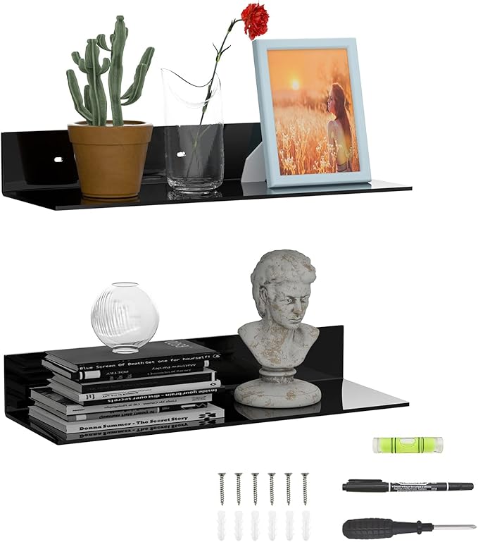 17 Inches Acrylic Wall Shelves 2 Pack, Floating Shelf by Sezanrpt