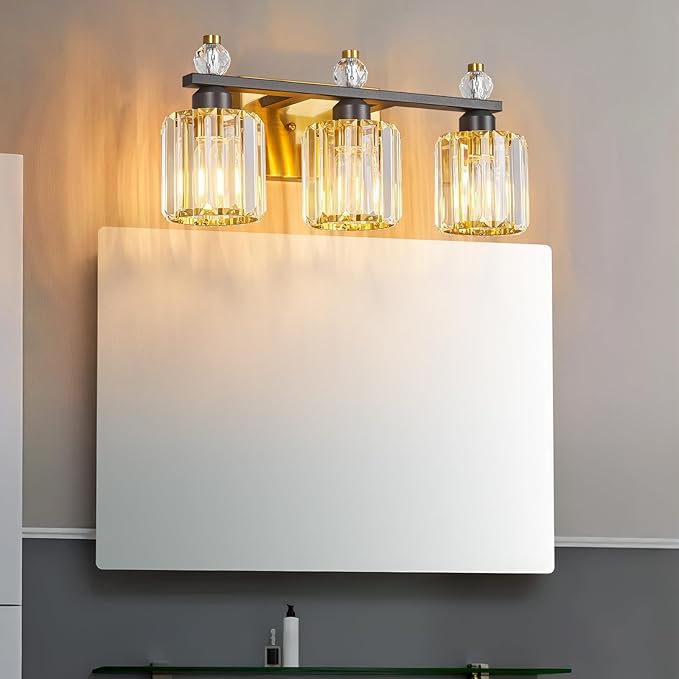 FDPBY Bathroom Vanity Lights 3-Light Sand Black Gold Modern Crystal Vanity - Image 6