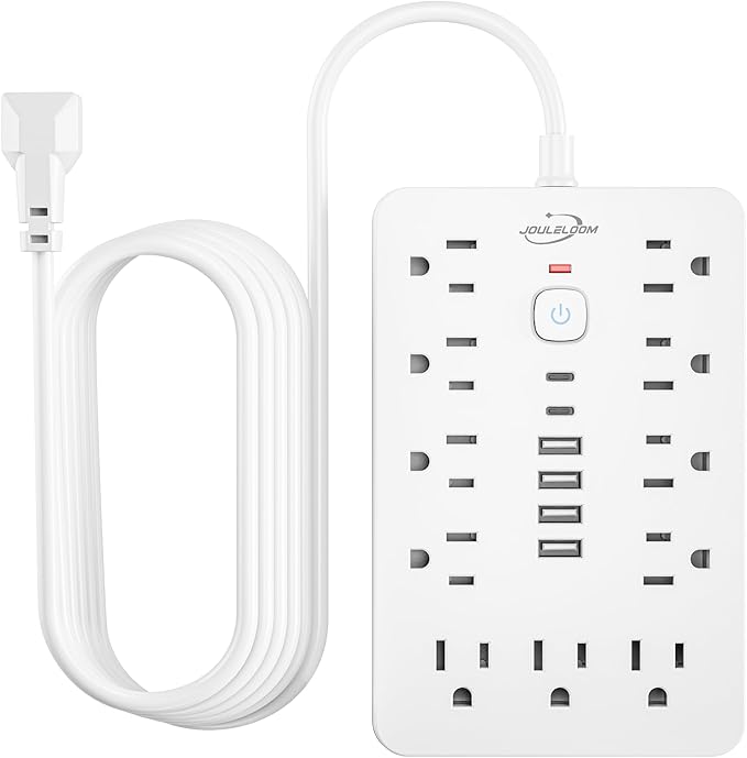JouleLoom 10 FT Flat Plug Surge Protector Power Strip, 11 Multiple AC Outlets by JouleLoom